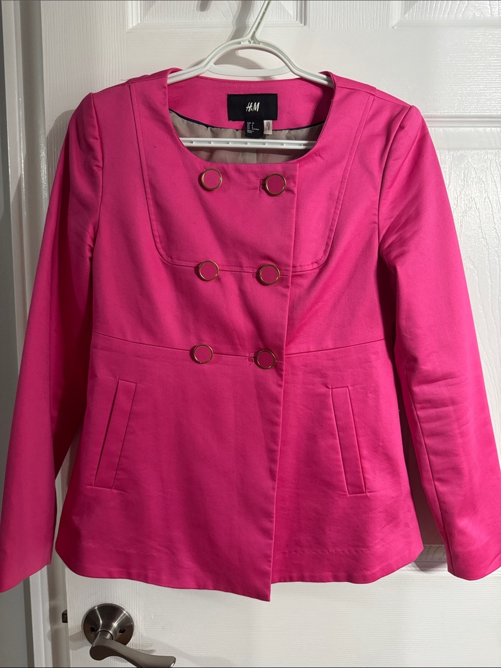 H&M Bright Pink Double-Breasted Ring-Button Blazer